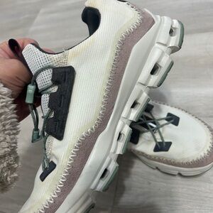 Women's Stylish White and Gray Sneakers with Green Details